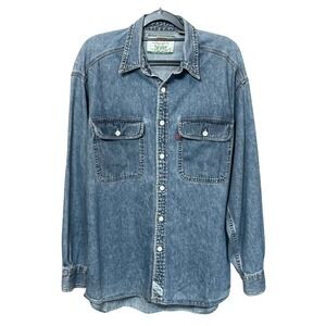 Levi's Two Horse Brand Mens Size M Denim Button Up Shirt Long Sleeve Medium Wash